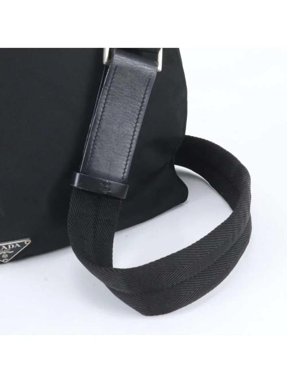 Prada White Tessuto Nylon Triangle Logo Leather Shoulder Bag Crossbody